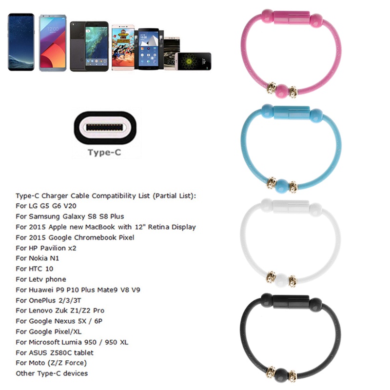 Cáp Sạc Truyền Dữ Liệu USB Type C Thiết Kế Dạng Vòng Đeo Tay Thời Trang Cho Điện Thoại Android