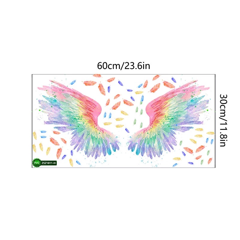 1 Sticker Dán Tường Pvc Hình Đôi Cánh Thiên Thần Màu Sắc Dùng Trang Trí Phòng Khách Phòng Ngủ