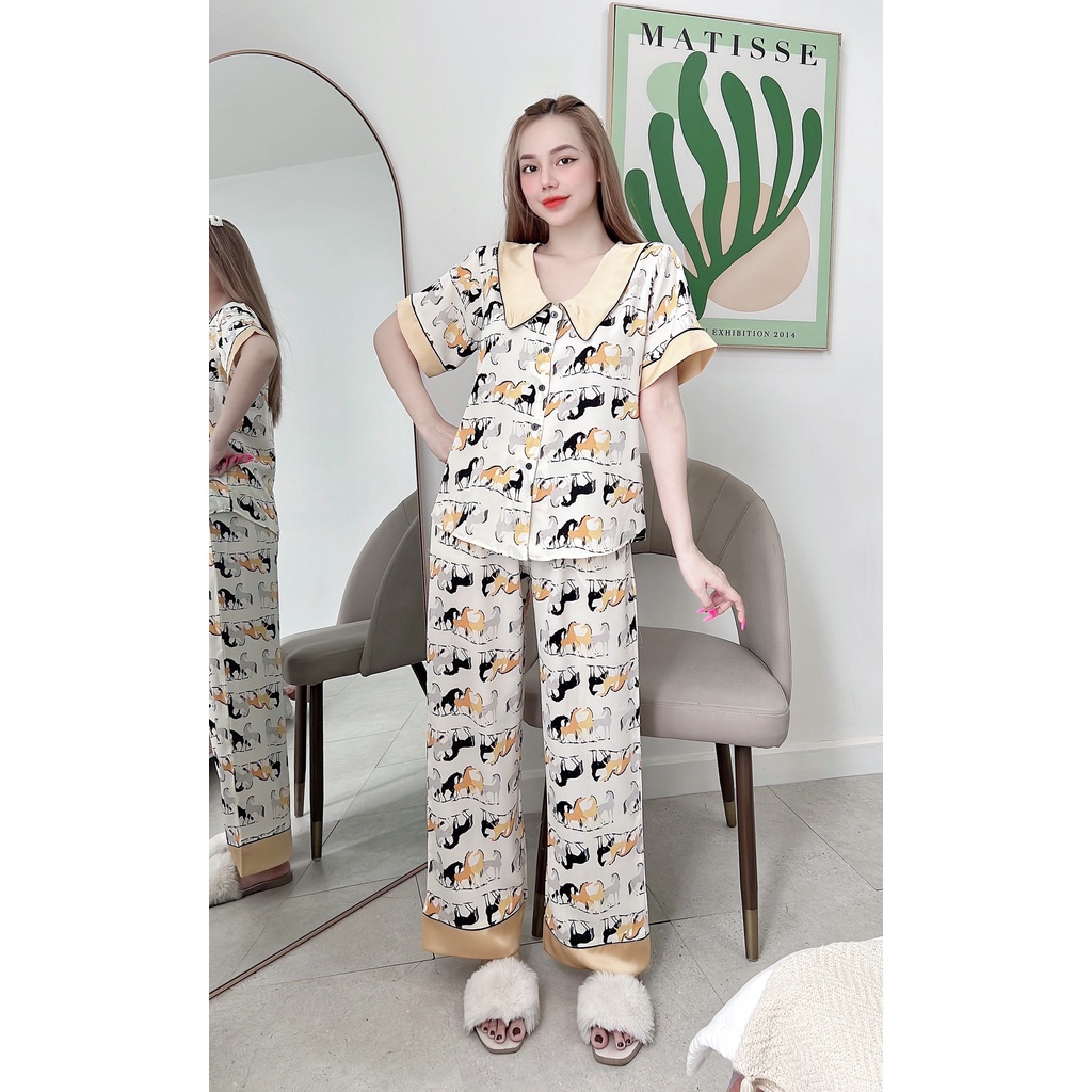 Bộ pijama dài tay ngắn lụa cao cấp