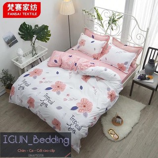 set HOA TROPICAL LOVE bộ Chăn Ga Gối 4 món Poly cotton HÀN QUỐC 100%