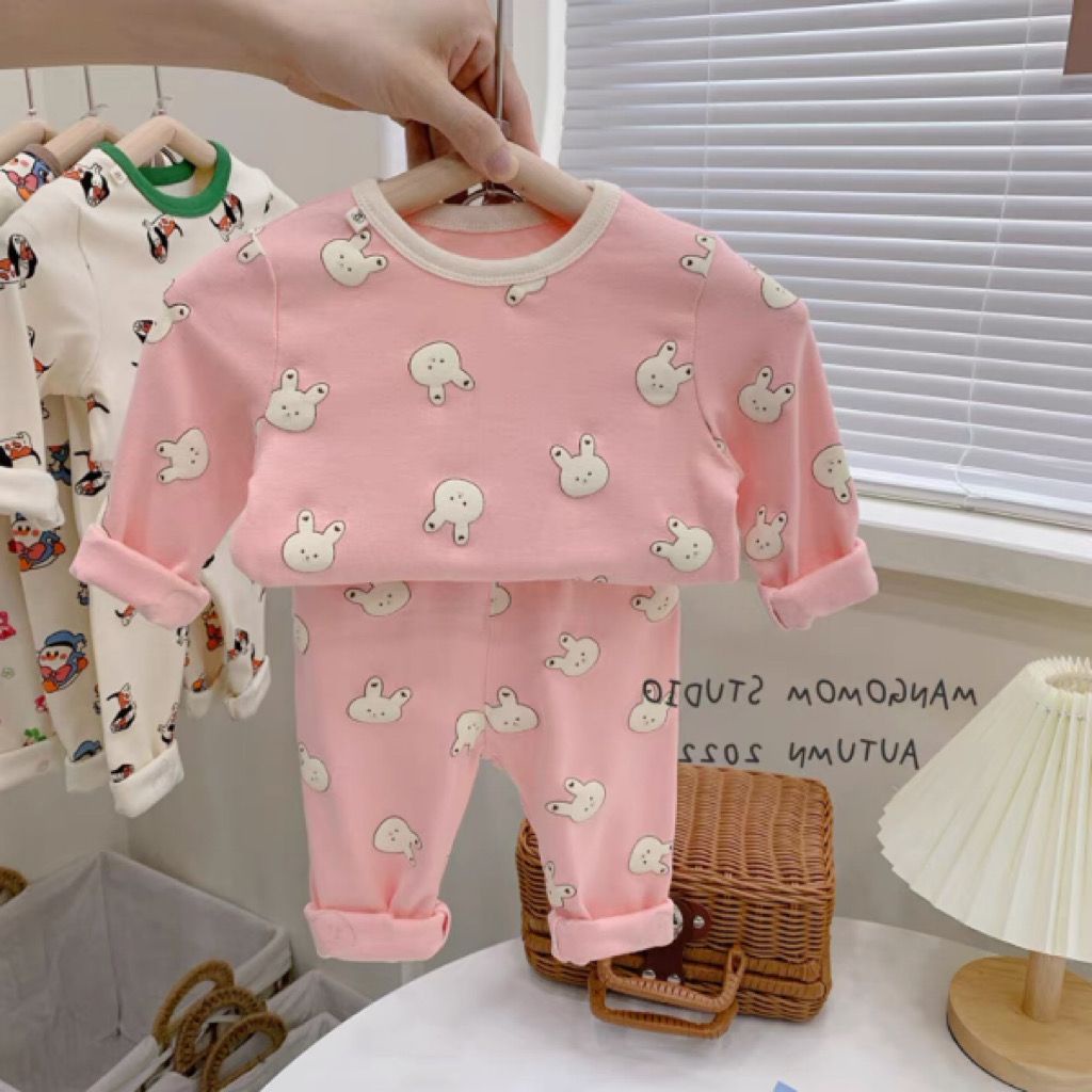 [Hàng Mới Về] Bộ Đồ Ngủ Bằng Cotton Nguyên Chất Dài Tay Thoáng Khí Thoải Mái Thời Trang Mùa Thu Cho Bé Gái