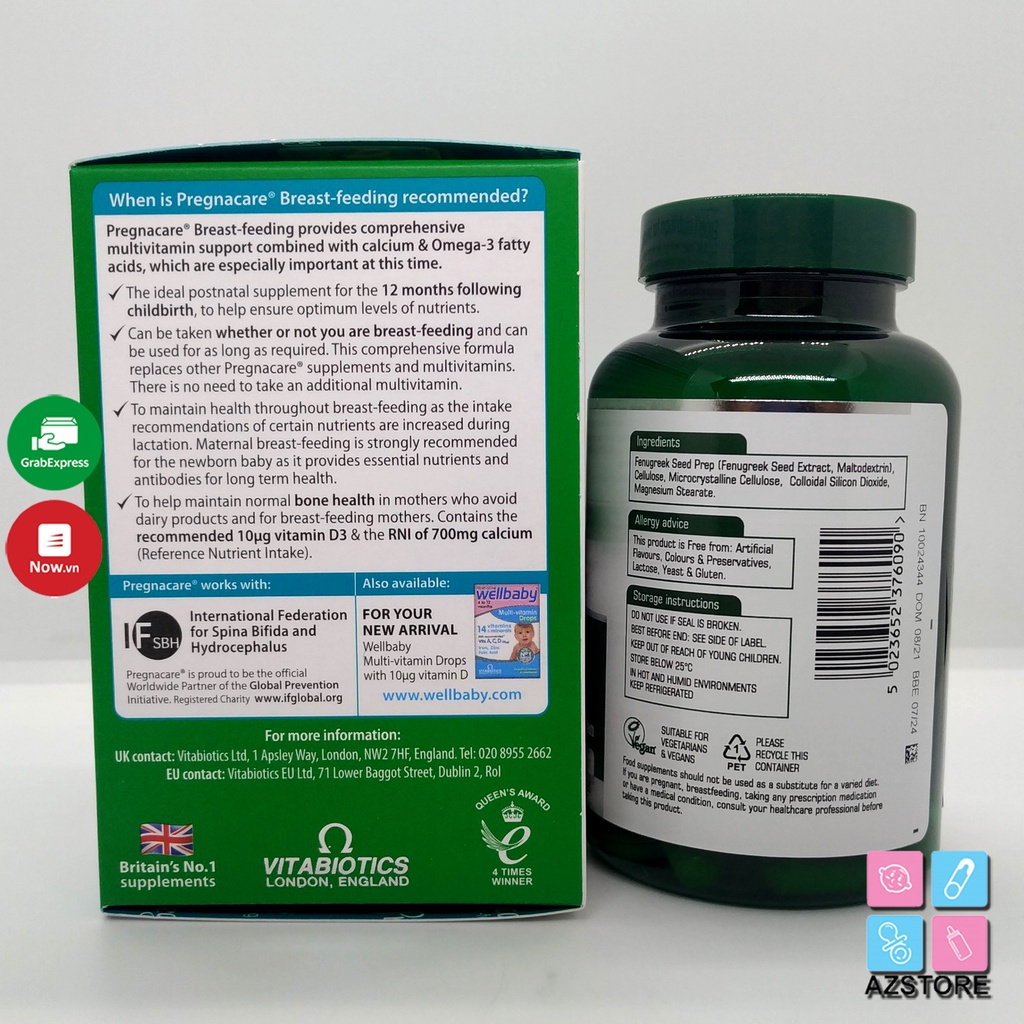 Combo Vitamin sau sinh Pregnacare breast feeding và cỏ Cà ri lợi sữa Fenugreek