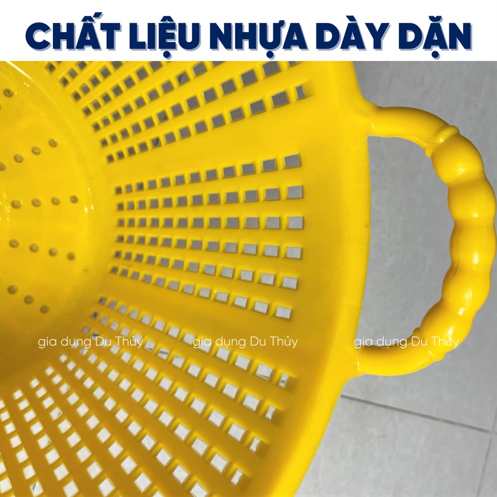 Sọt nhựa tròn loại dày, lỗ nhỏ, quai nhựa thích hợp đựng trái cây, đựng tôm cá, đựng quần áo của Du Thủy-cần xé cá cơm