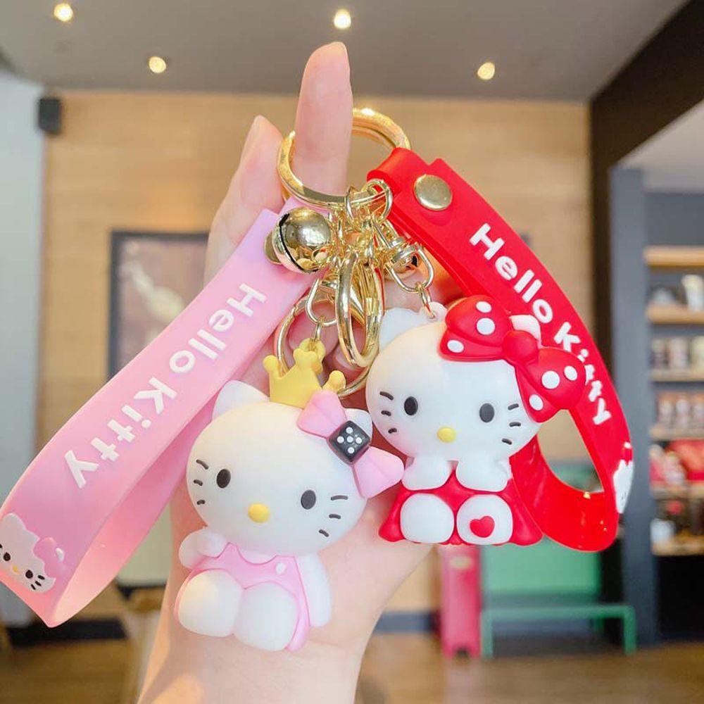 Móc Khóa Hình Mèo Kitty Đính Chuông Nhiều Màu Dễ Thương Phong Cách Hàn Quốc