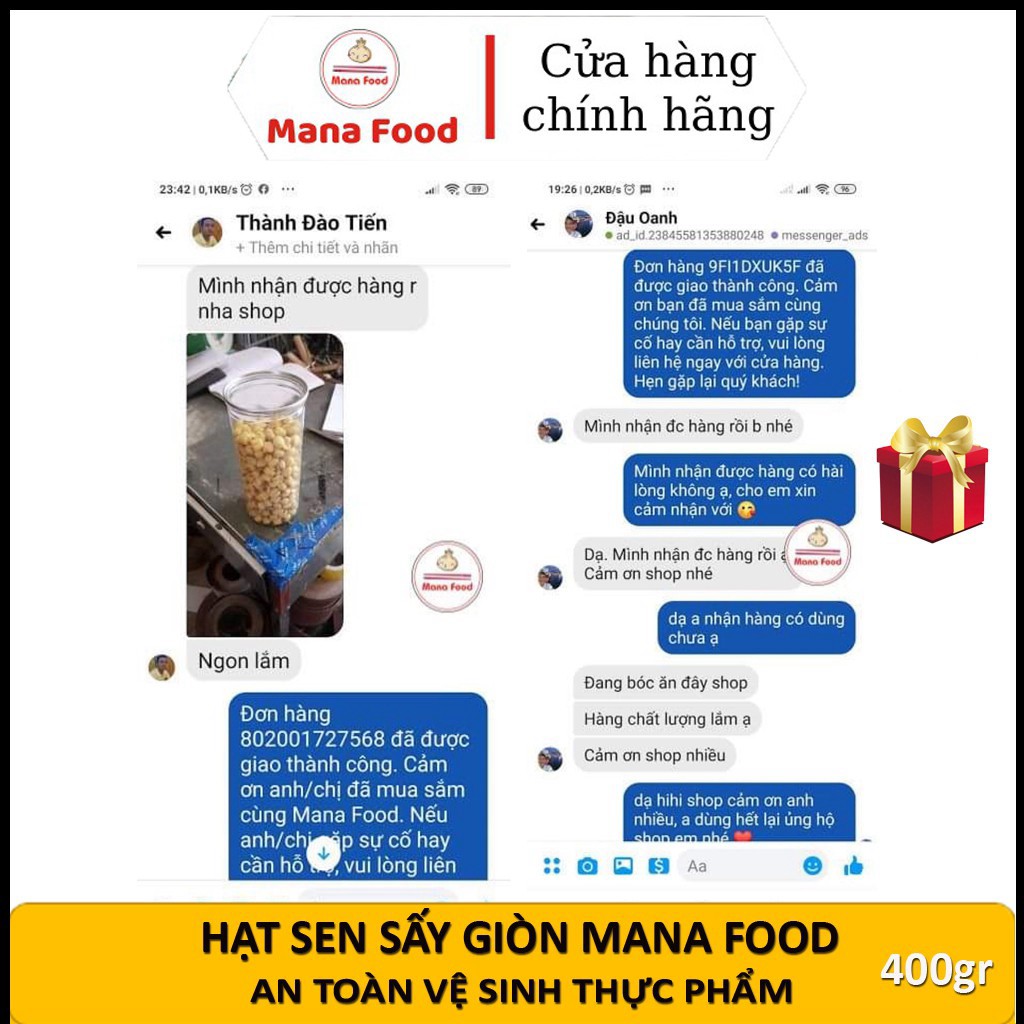 Hạt Sen Sấy Khô Giòn Ăn Liền Không Đường Loại Ngon Mana Food Hủ Pet 400gr - Ăn Vặt ManaFood Chuẩn ATVSTP Chất Lượng