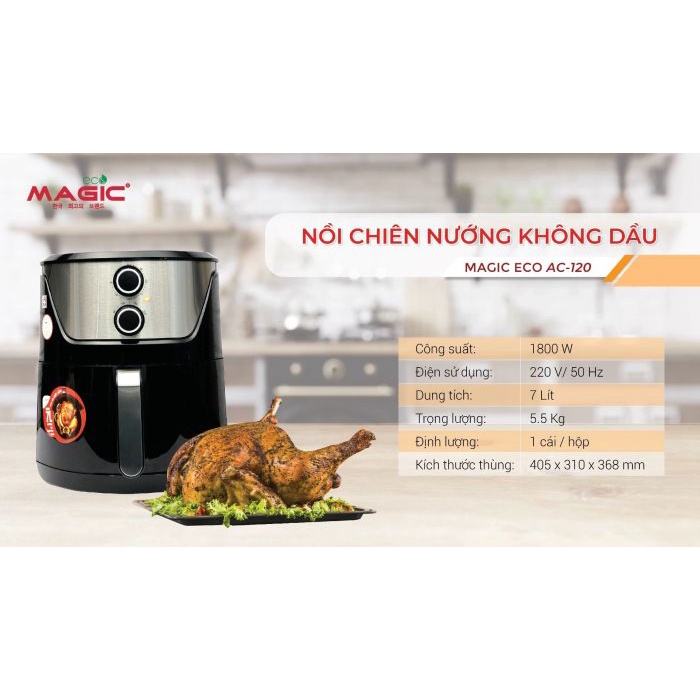 Nồi chiên không dầu Eco MAGIC AC-120 | TẶNG: Bình Đun Siêu Tốc Magic 1.8L & Dụng cụ vắt cam có vạch chia