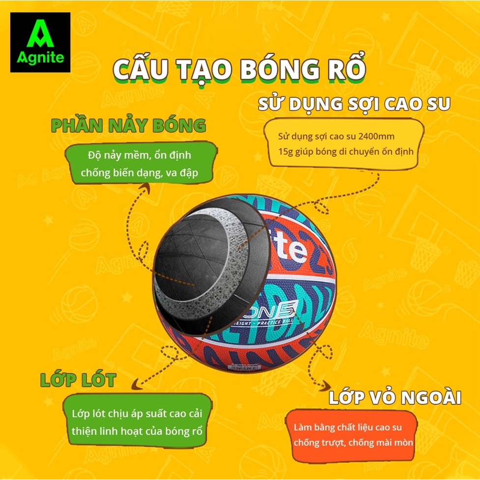 Quả bóng rổ Agnite số 5 cao cấp đạt tiêu chuẩn - cao su chống bẩn, không mòn, bền, chơi thể thao chuyên nghiệp -Diệp Lạc