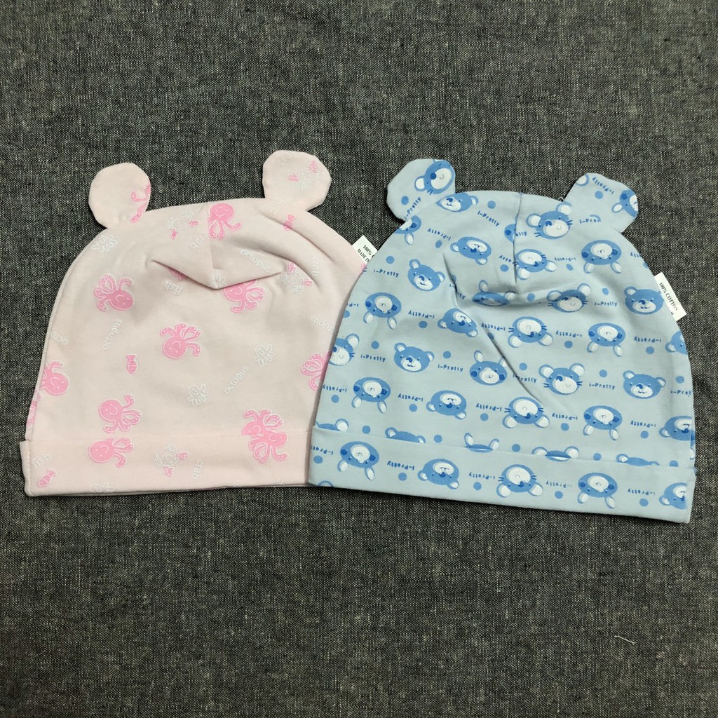 Mũ sơ sinh cotton hình gấu dễ thương JOU cho bé 0-3M