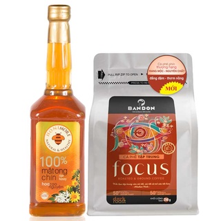 Combo Mật ong nguyên chất Hoa Cao Nguyên 630g + Cà phê rang xay nguyên chất mộc sạch Bandon Focus