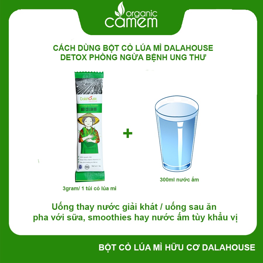 Bột cỏ lúa mì Dalahouse Hộp 60g x 20 gói - bột cỏ lúa mì giúp thải độc bổ sung diệp lục tố