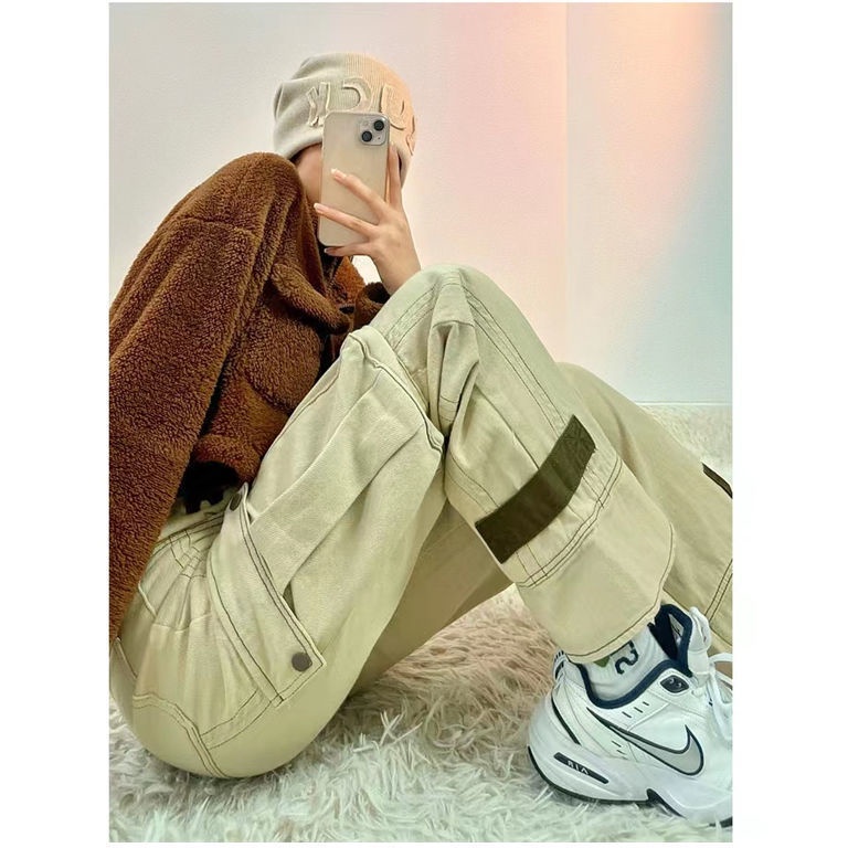 Quần jean ống rộng eo cao túi dài phong cách ins đường phố DLC2