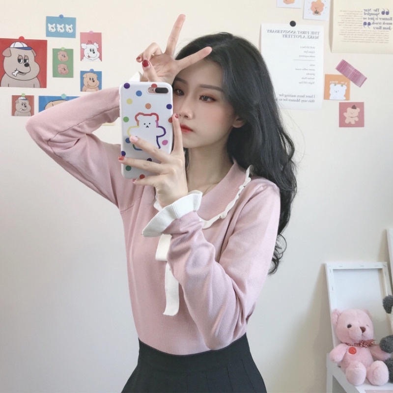 Áo len nữ dài cổ búp bê mới mùa thu,hàn quốc dịu dàng❤️