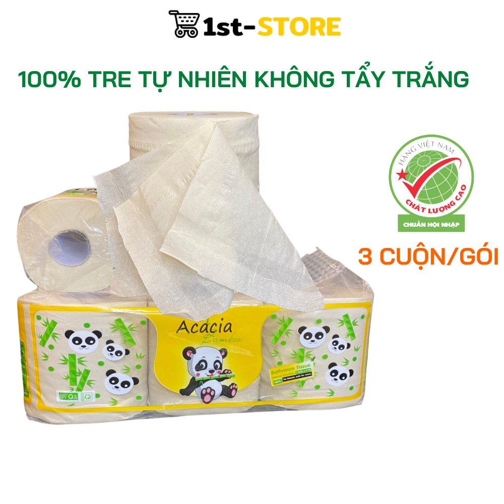 Giấy Vệ Sinh Gấu Trúc Acacia Có Lõi 3 Lớp Làm Từ Nguyên Liệu Tre Tự Nhiên Không Chất Tẩy Trắng Không Hoá Chất