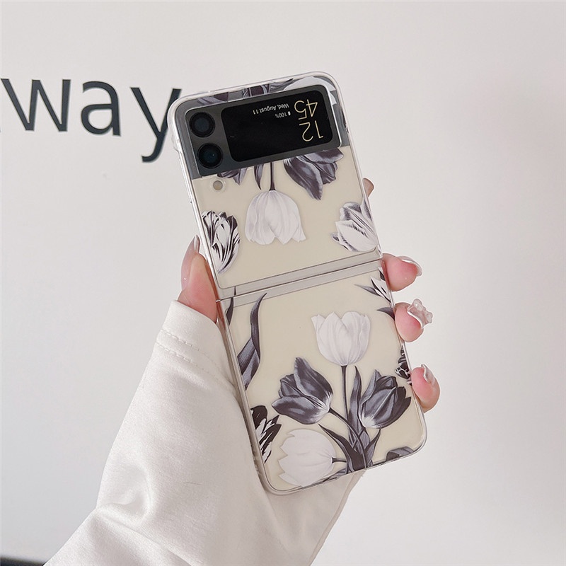 Ốp Điện Thoại PC Cứng Trong Suốt Chống Sốc Hình Hoa Tulip Cho Samsung Galaxy Z Flip 3 5G Z Flip3 Zflip3 Samsung Z Flip3