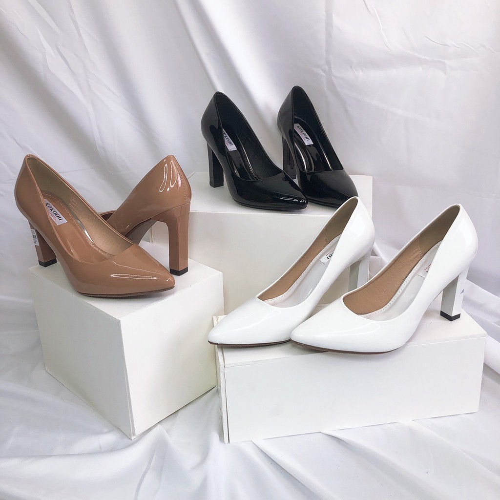 Giày Cao gót mũi nhọn 9p/9cm Công Sở đế vuông nhỏ da bóng mềm sang chảnh chuẩn xịn VNXK HANO