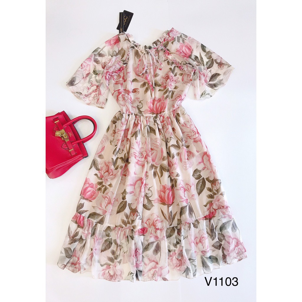 [ xả kho ] MiD Đầm hoa tay dơi V1103 Mie Design ảnh thật