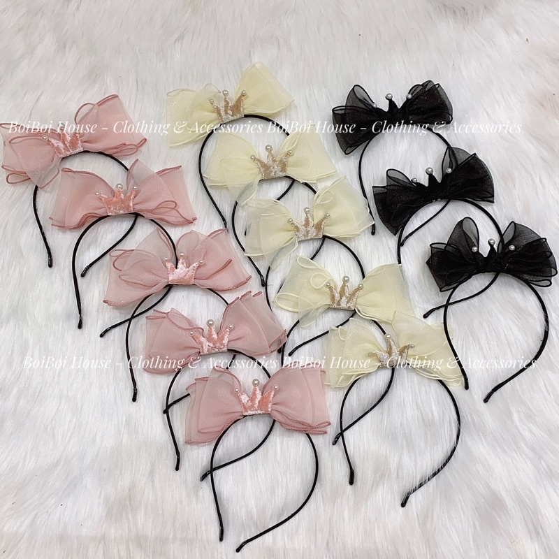 Băng đô/Kẹp tóc voan nơ tiểu thư đáng yêu phong cách Hàn Quốc cho bé