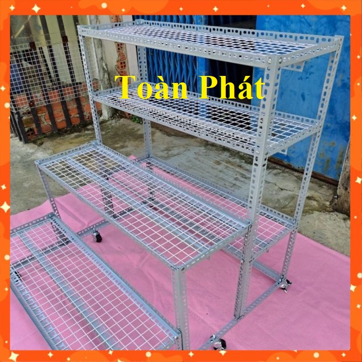 Kệ bậc thang sắt V lỗ 3 bậc_ 5 tầng  gắn bánh xe