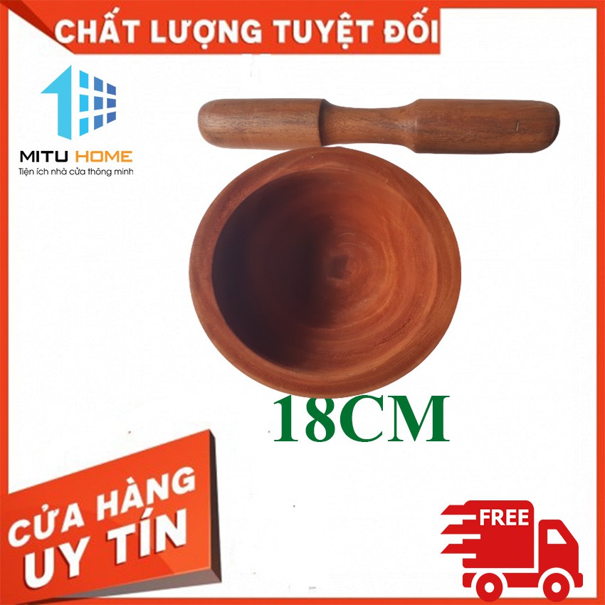 Bộ Cối chày bằng gỗ tiện dụng 18cm - MITUHOME