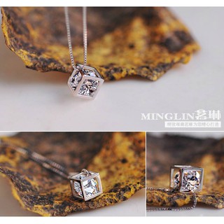 Combo 2 vòng cổ nữ hình khối bạc cao cấp phối đá pha lê cực HOT