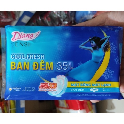 Băng vệ sinh Diana Ban đêm Sensi Cool Fresh có cánh 35cm/29cm