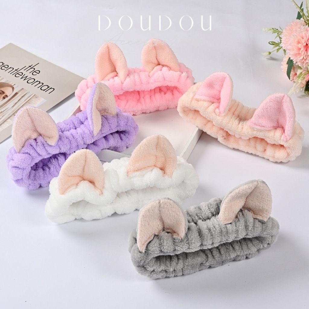 Băng đô rửa mặt DOUDOU Băng đô cài tóc tai thỏ dễ thương đáng yêu FD004