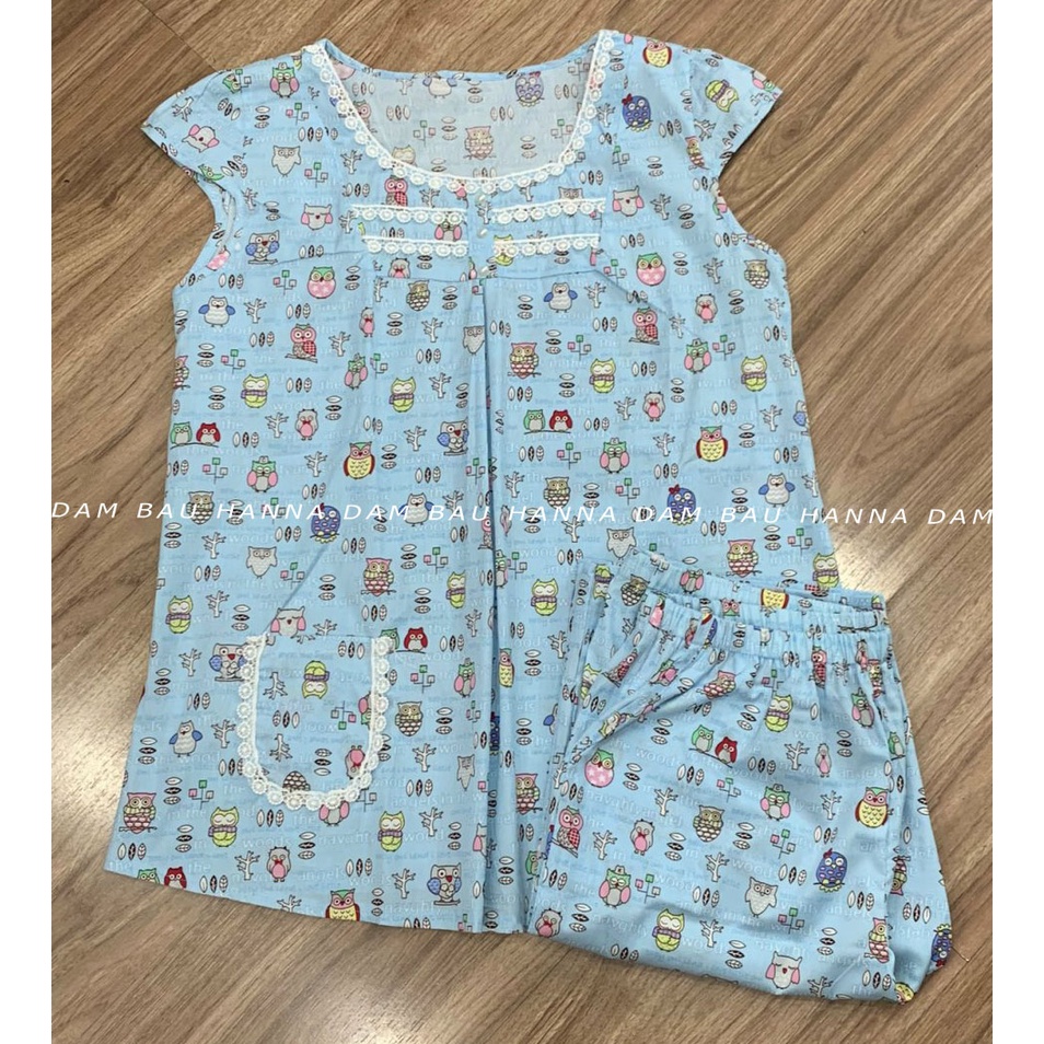 [HANNA] Đồ bộ bầu lửng mặc ở nhà free size 40-60kg vải cotton họa tiết dễ thương mát thấm mồ hôi tốt cho mùa hè có lưng