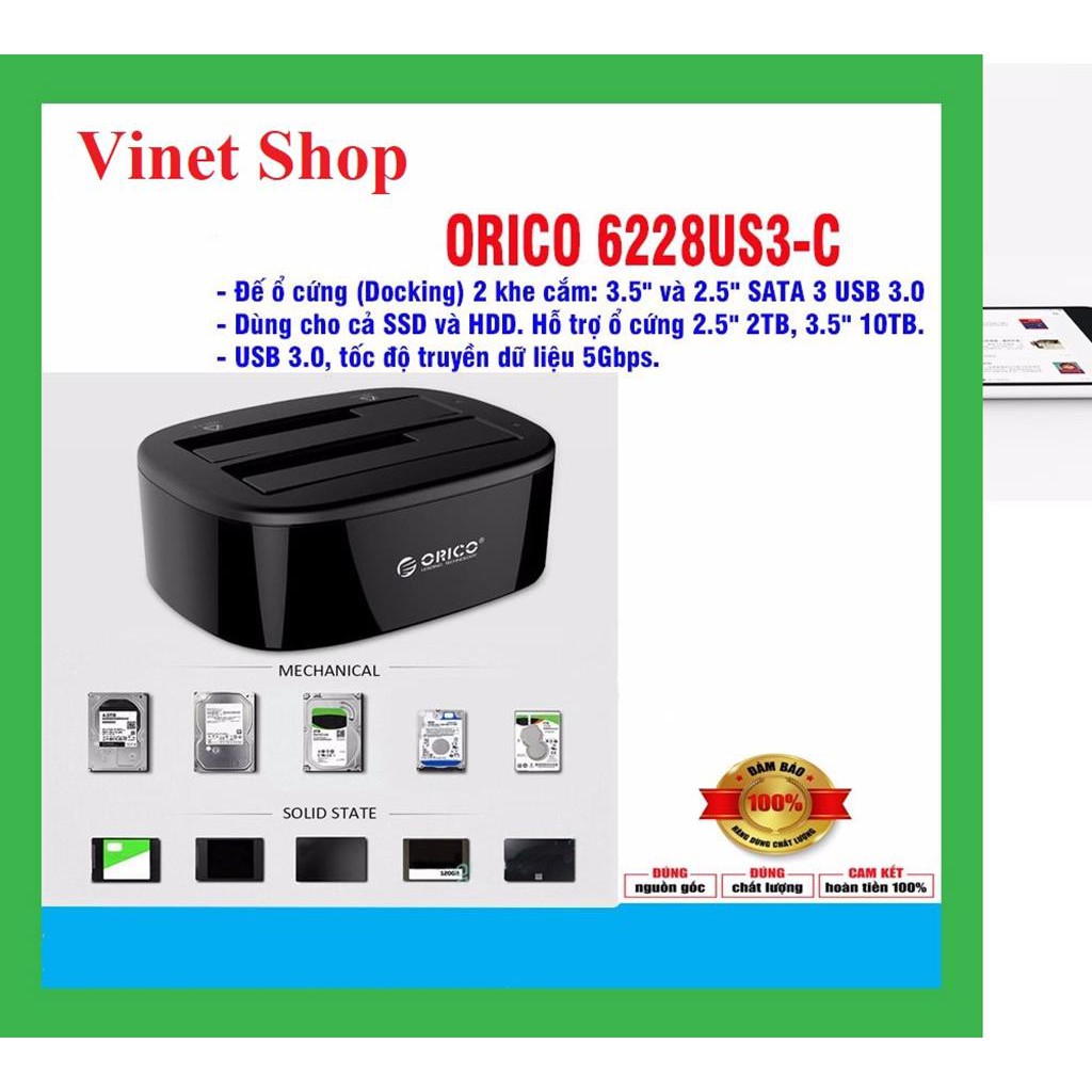 [Mã ELMS5 giảm 7% đơn 300K] Đế cắm ổ cứng Orico 6228us3 - DOCKING ORICO 6228US3 - 6228US3 -C (Màu đen)