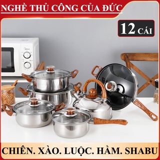 Bộ nồi nồi inox kết hợp ấm đun nước 6 món 12 chi tiết Nghề thủ công của Đức