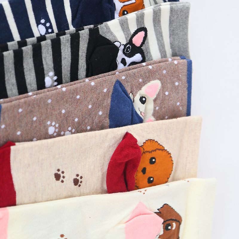 Bộ 5 Đôi Vớ Cotton Họa Tiết Hoạt Hình Chú Chó Vui Nhộn Phong Cách Harajuku Hàn Quốc Cho Nữ