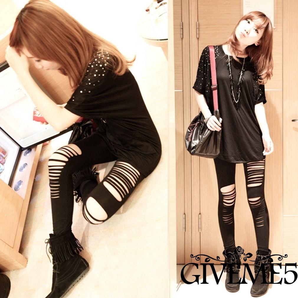 Quần legging dài rách gối thời trang nữ cá tính