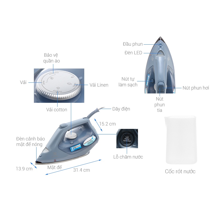 Bàn ủi hơi nước Electrolux E7SI1-80DB - Smart House