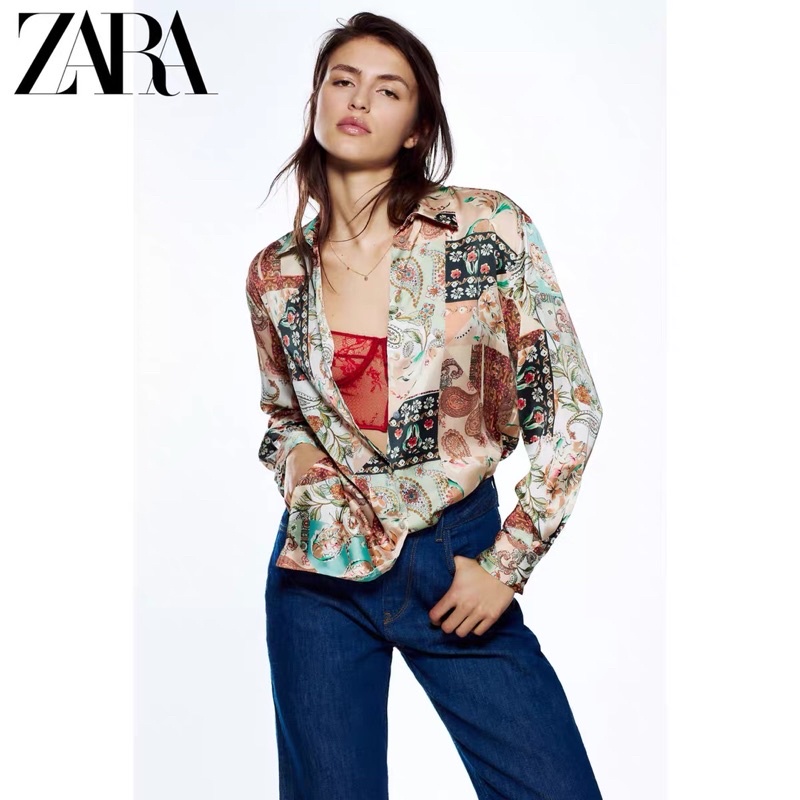 Áo sơ mi lụa đuôi tôm hoạ tiết Zarraa