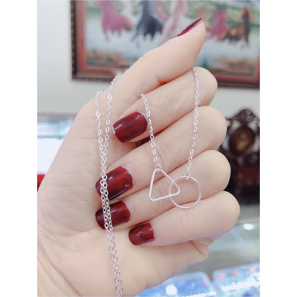 Dây chuyền bạc nữ Evasilver mặt hình tam giác lồng hình tròn, Vòng cổ chất liệu bạc ta xinh xắn cá tính
