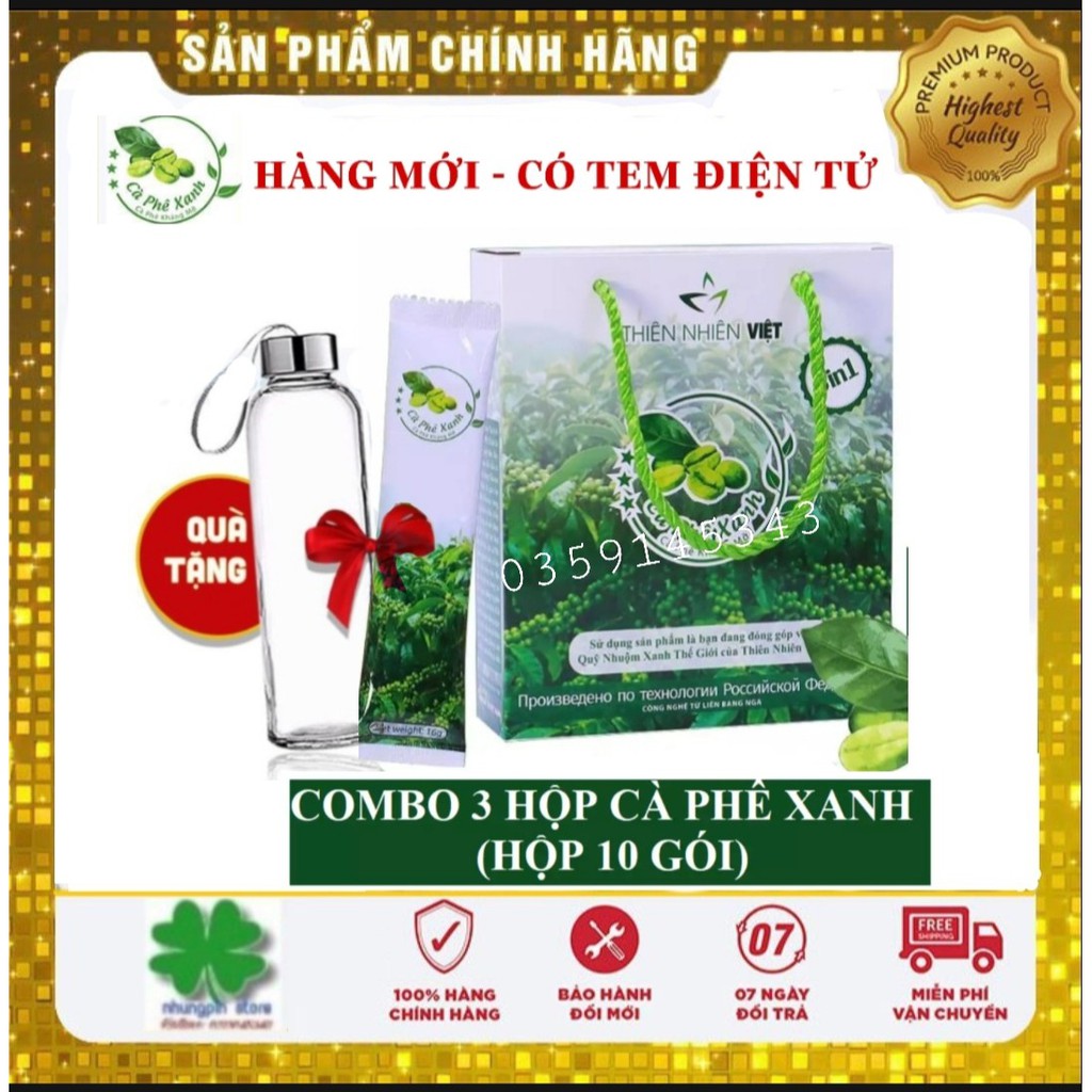 COMBO 3 Hộp Cà Phê Xanh cam kết chính hãng có tem điện tử Thiên Nhiên Việt Giá sỉ