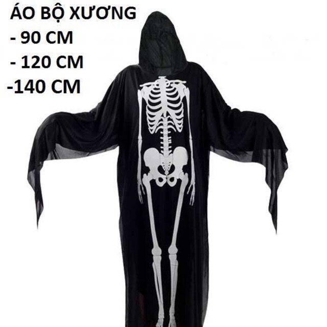Áo choàng hình bộ xương Halloween 80cm, 120cm và 140cm