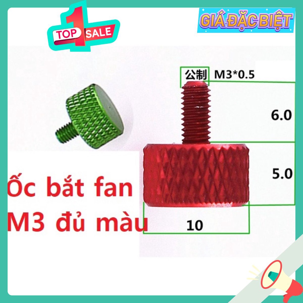 Ốc Vít M3 Bằng Nhôm Màu sắc bắt fan, ốc gắn VGA, ổ cứng, vga, bộ nguồn, nắp case, fan case....