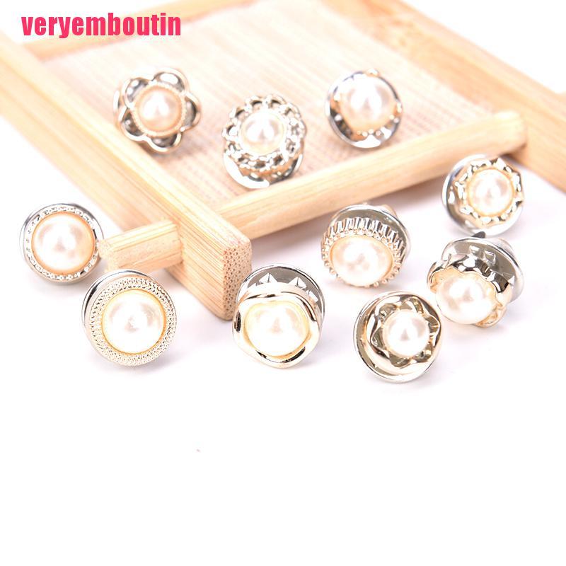 Set 10 Khuy Cài Áo Hình Bông Hoa Đính Ngọc Trai Nhân Tạo Thời Trang