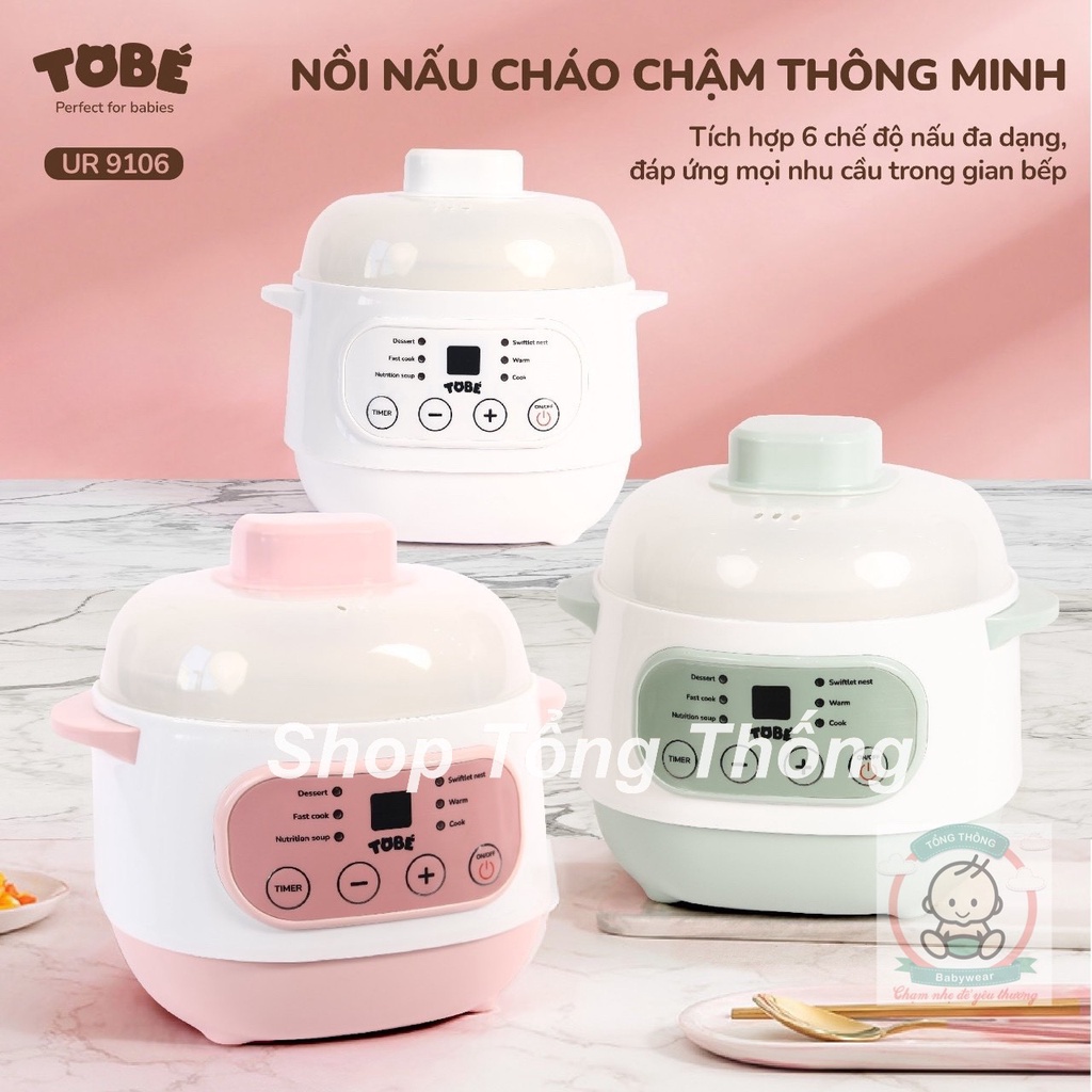 Nồi nấu cháo chậm tobe tích hợp 6 chế độ nấu cao cấp tiện lợi nhanh gọn an toàn cho mẹ và bé yêu hàng chính hãng 9106