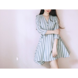 Đầm sơmi hàn quốc xoè cột dây