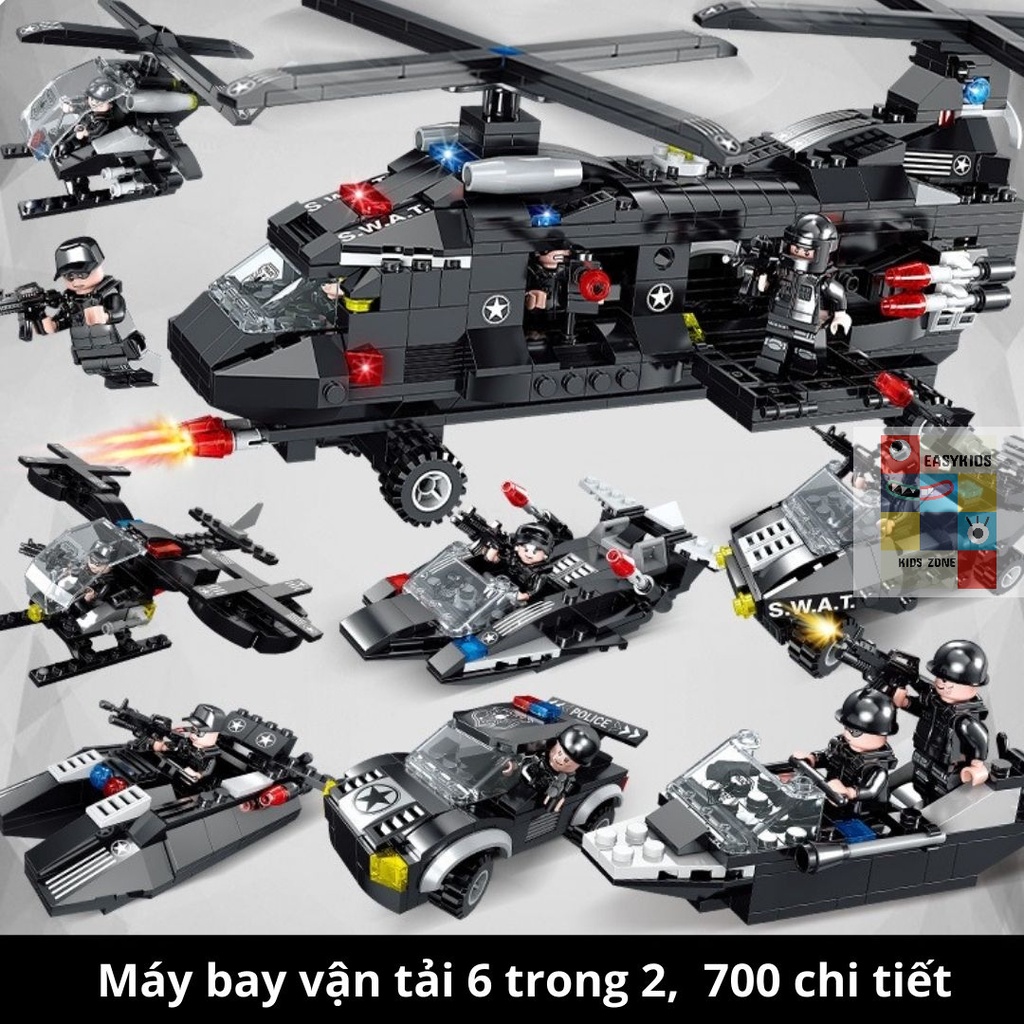 Đồ chơi lắp ráp, đồ chơi xếp hình SWAT tàu chiến, xe tăng, xe bọc thép, cảnh sát EASYKIDS