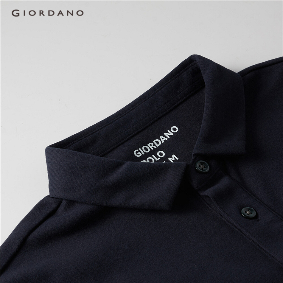 Áo Thun Giordano 01010779 Bằng Cotton Dày Dặn Tay Dài Cổ Polo Màu Trơn Dành Cho Nam