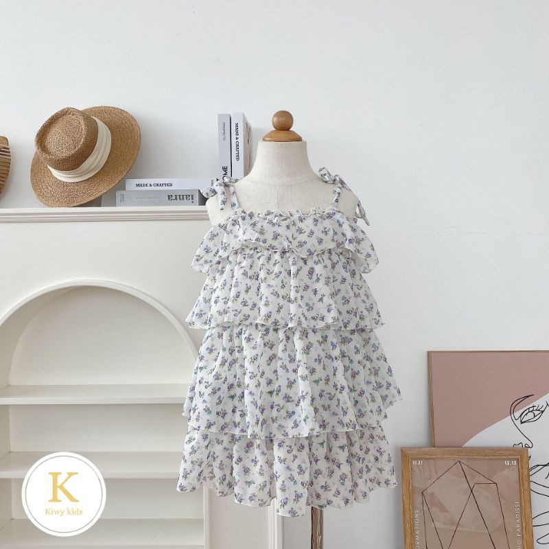 Váy hoa đi biển bé gái KIWY KIDS kiểu 2 dây chất liệu voan nhẹ mát Kidsh2156 cho bé tử 1 đến 11 tuổi