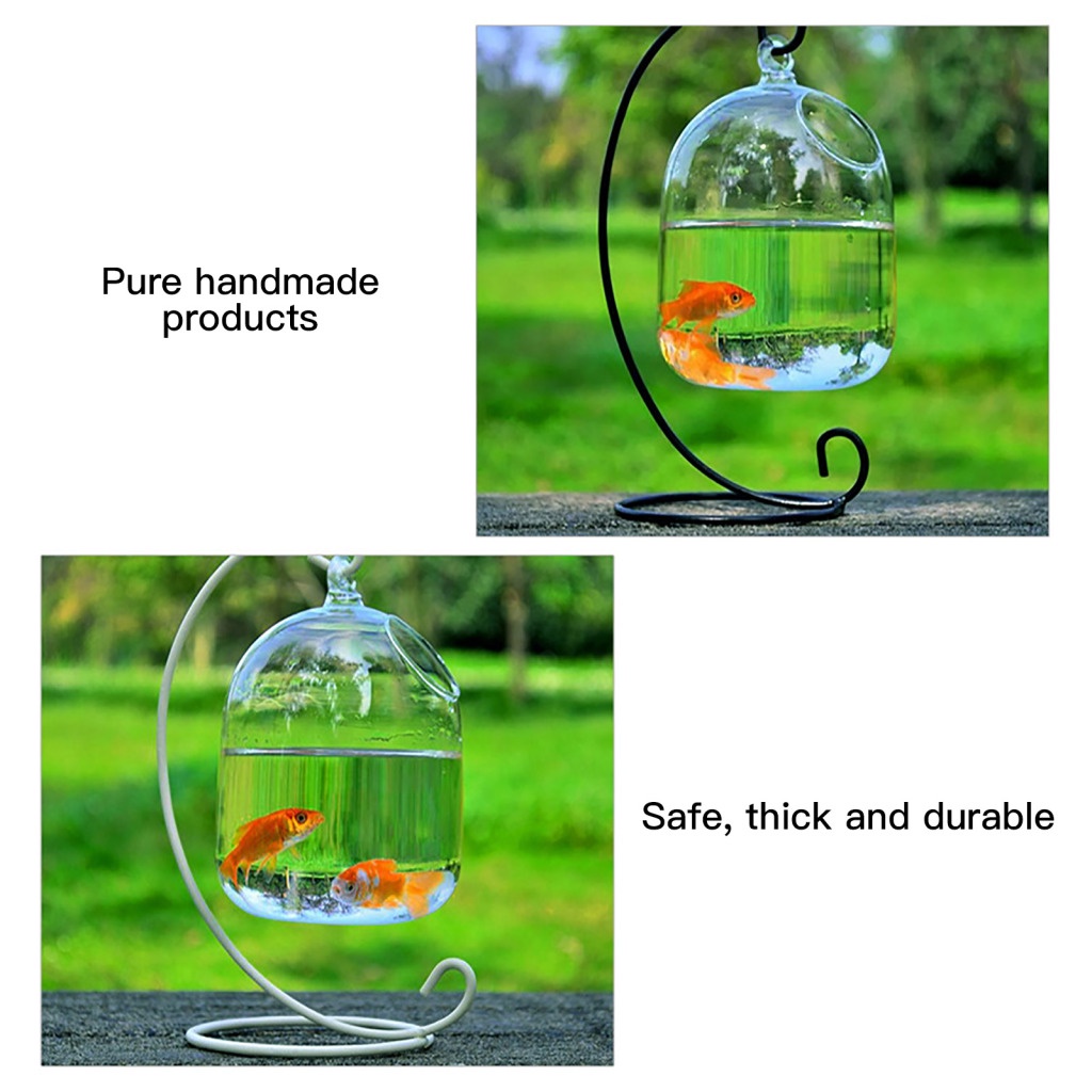 Bể Cá Mini Bằng Thủy Tinh Trong Suốt Có Giá Đỡ Bằng Sắt Để Bàn Trang Trí Cửa Hàng / Bể Cá / Hoa