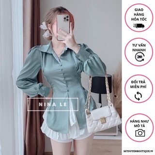 Áo sơ mi tiểu thư nơ sau nút bọc hàng đẹp