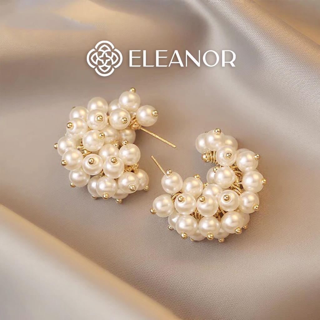 Bông tai nữ chuôi bạc 925 Eleanor Accessories ngọc trai nhân tạo dạng xoắn cong chữ C phụ kiện trang sức 4725