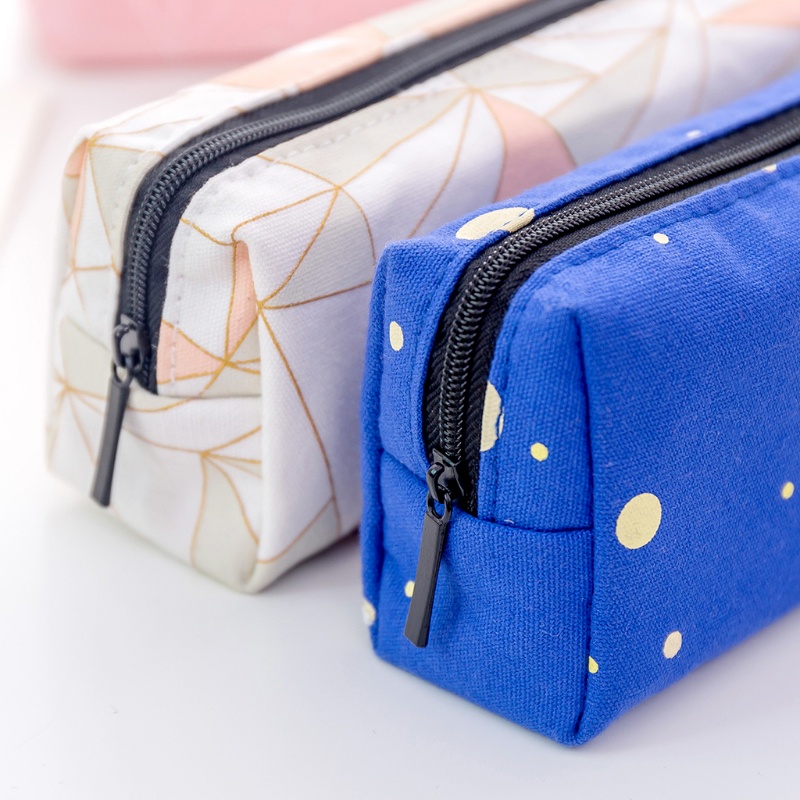 Túi Đựng Bút Bằng Vải Canvas Họa Tiết Hình Học Xinh Xắn