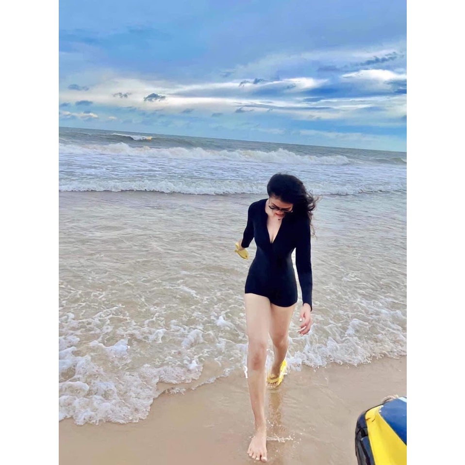 [ĐỒ BƠI LIỀN MẢNH FORM SHORT ĐEN CAO CẤP] bikini đi biển có tay form short kín đáo MÀU ĐEN nhiều kiểu