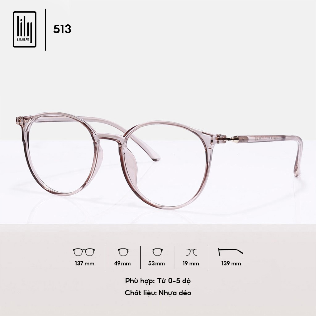  Gọng kính mắt tròn nam nữ Lilyeyewear chất liệu nhựa dẻo thanh mảnh nhẹ nhàng 513