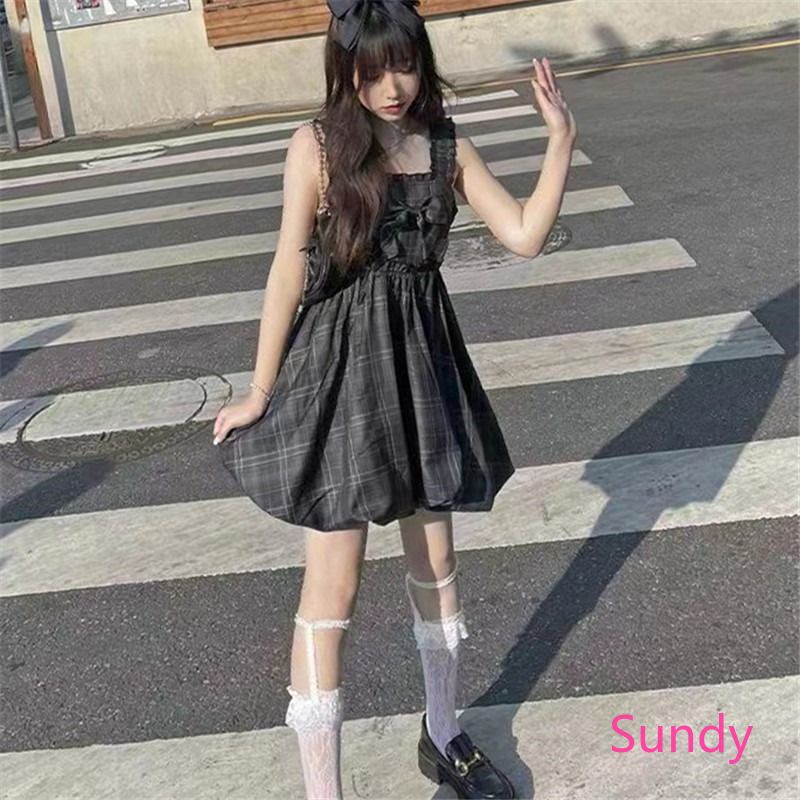 Đầm Hai Dây Sọc Ca Rô Đính Nơ Thời Trang Mùa Hè Hàn Quốc Plus Size Cho Nữ